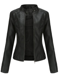 Annika | Women's Fitted Stand Collar Biker Leather Jacket