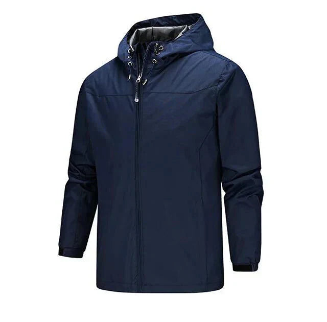 Callum lightweight hooded rain jacket in navy, front view