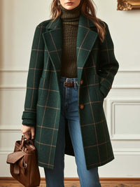 Eleanor | Women's Checked Lapel Collar Longline Coat