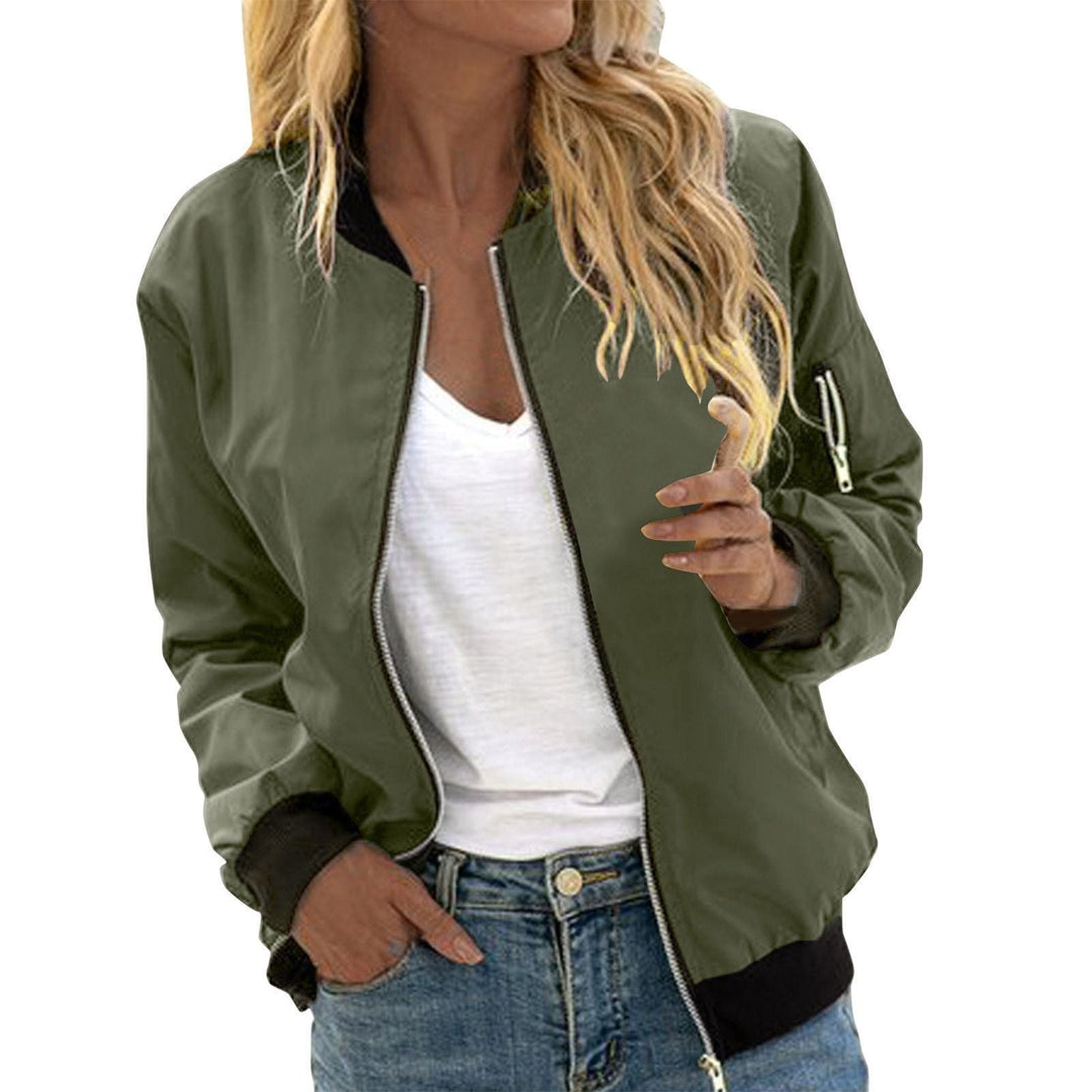 Freya classic bomber jacket in olive green with zip pocket detail, front view