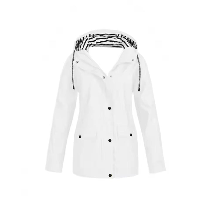 Freya hooded rain jacket in white, front view