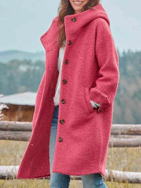 Jenny | Women's Hooded Button-Front Long Sleeve Coat