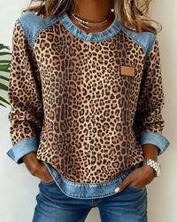 Isadora | Women's Leopard Denim Panel Sweatshirt