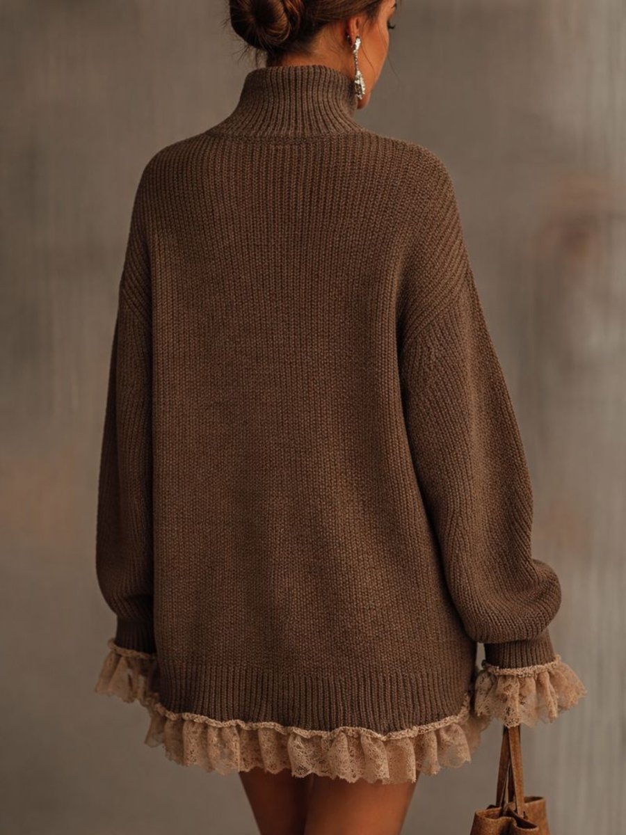Leonie turtleneck knit dress back view showing ribbed knit texture