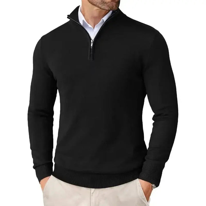 Sebastian black half-zip jumper, close-up front view