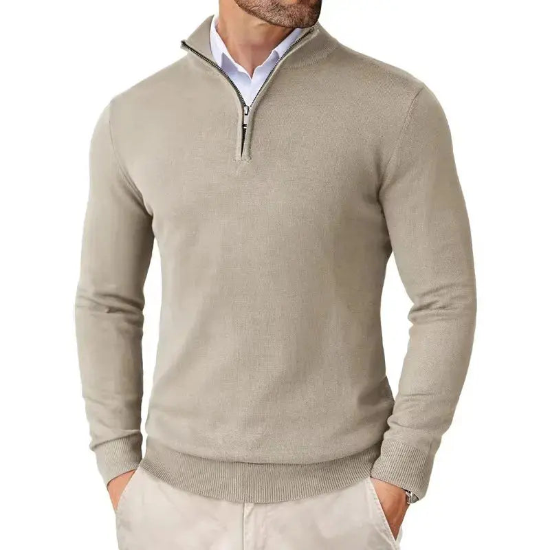 Sebastian navy half-zip jumper, close-up front view