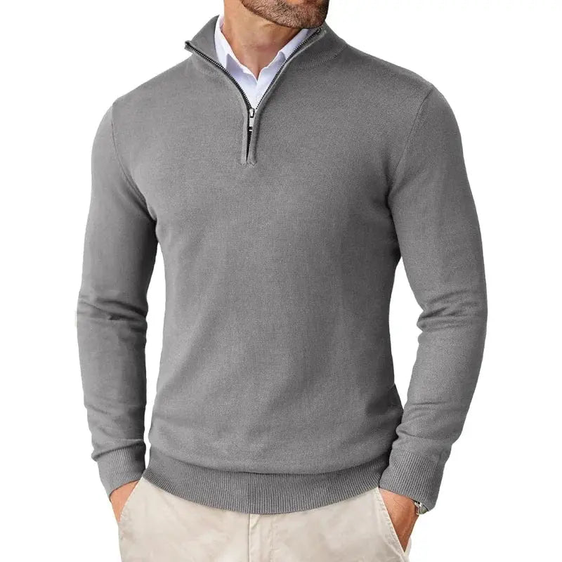 Sebastian navy half-zip jumper, close-up front view
