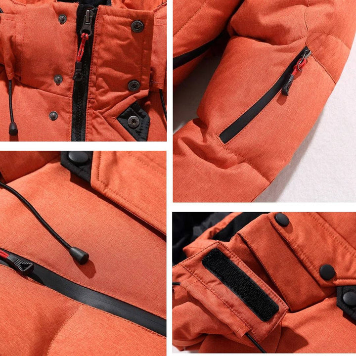 Caspian insulated winter parka in army green, front view fully zipped open