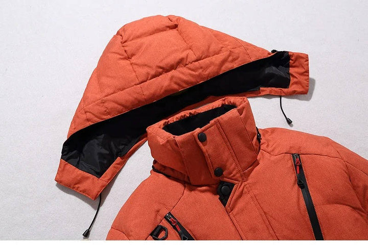 Caspian insulated winter parka in army green, front view fully zipped open