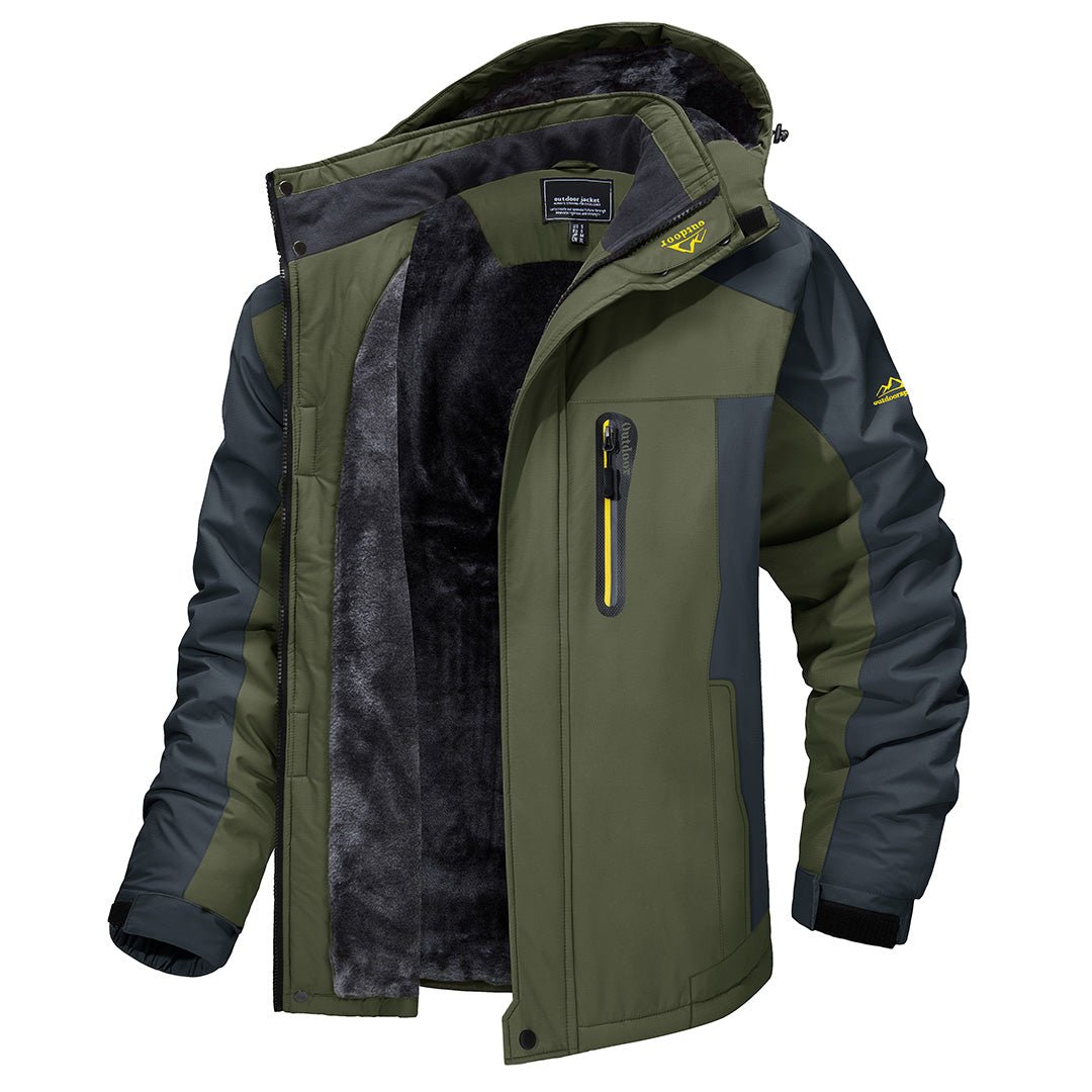 Reginald green insulated hooded winter jacket, open front view