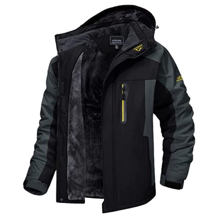 Reginald green insulated hooded winter jacket, open front view