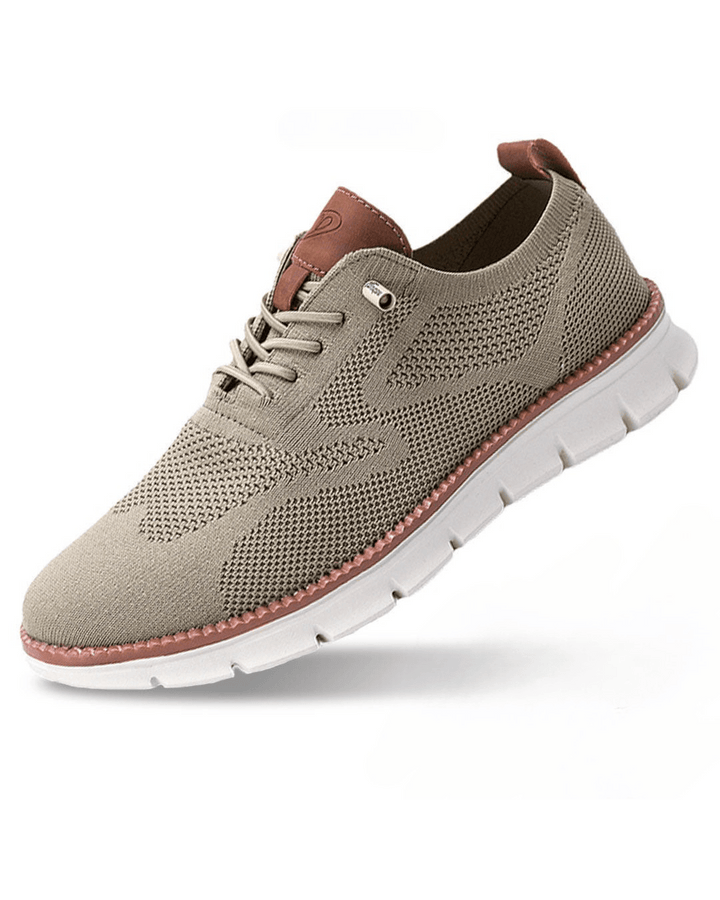 Elias beige knit lace-up trainers, side view
