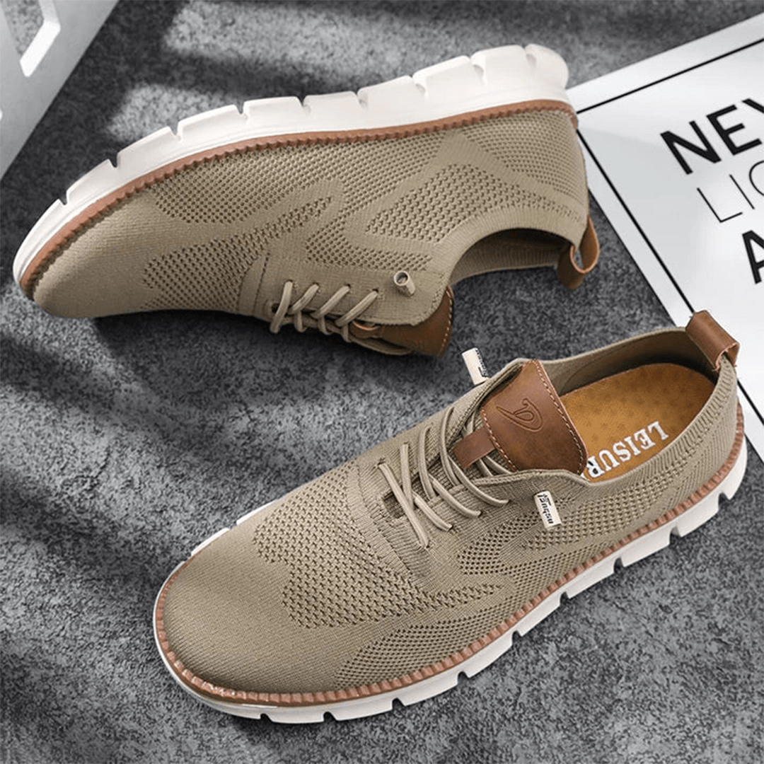 Elias olive knit lace-up trainers, side view