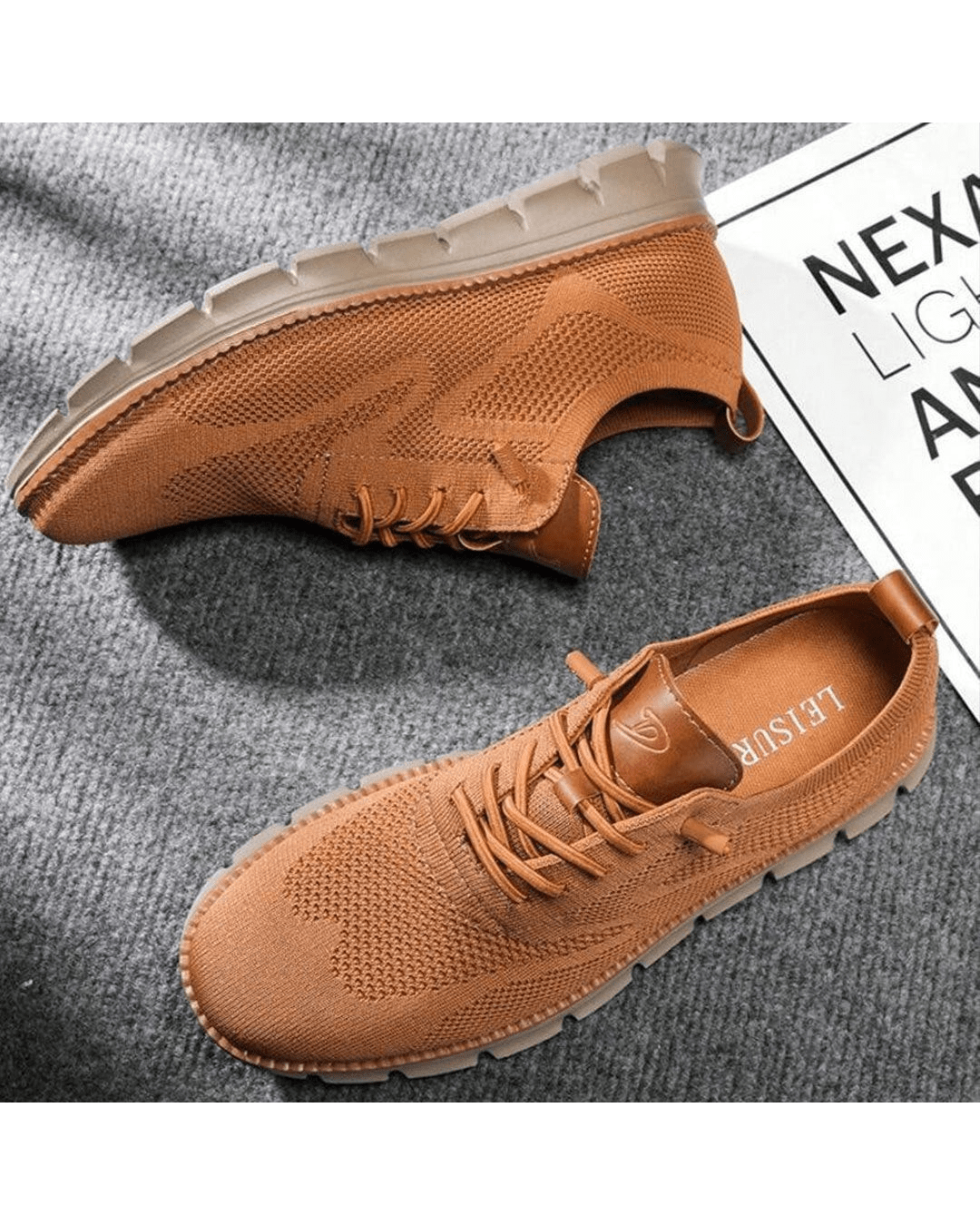 Elias olive knit lace-up trainers, side view