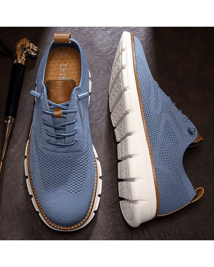 Elias olive knit lace-up trainers, side view