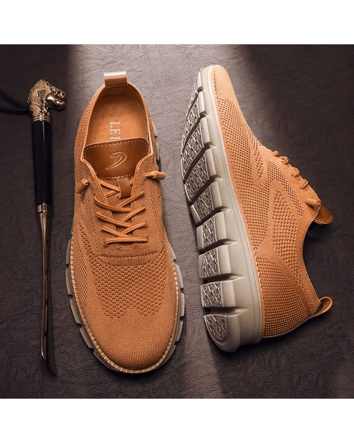 Elias olive knit lace-up trainers, side view