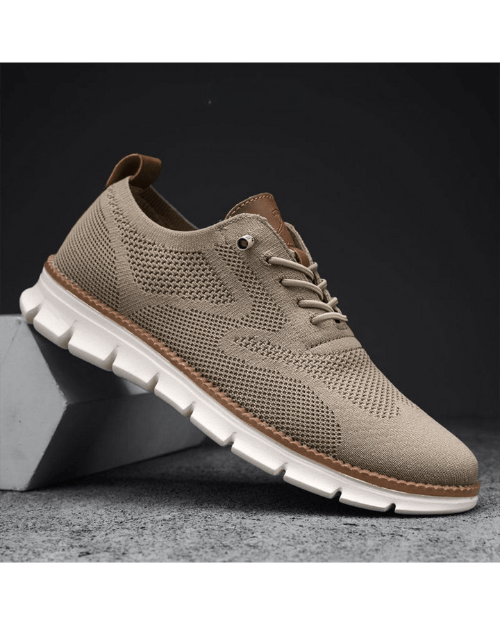 Elias olive knit lace-up trainers, side view