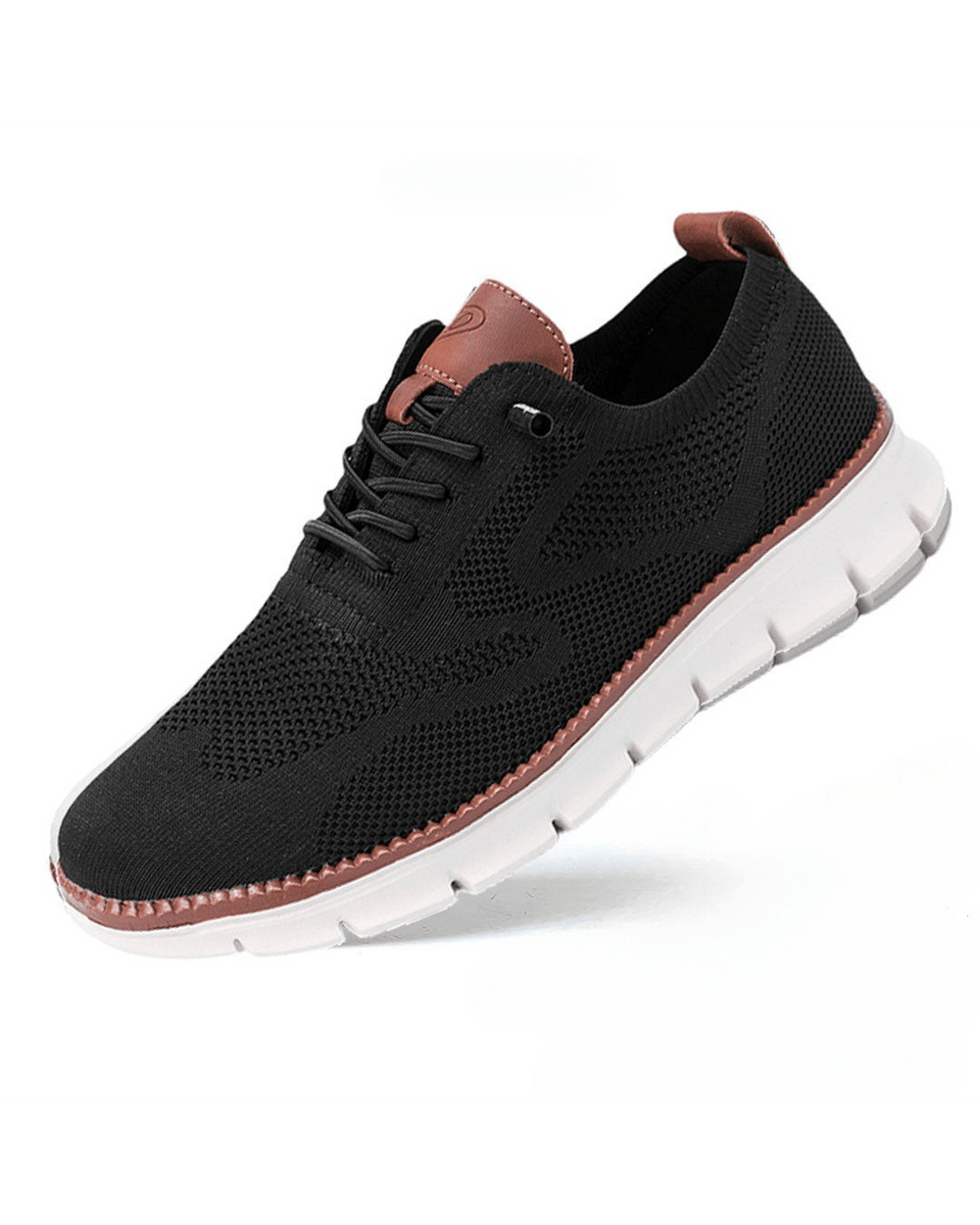 Elias black knit lace-up trainers, side view