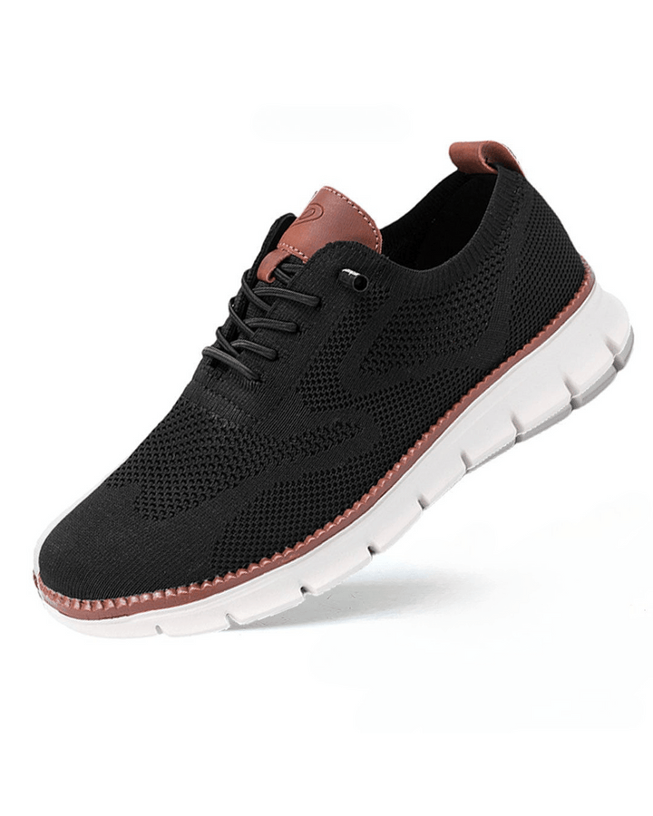 Elias black knit lace-up trainers, side view
