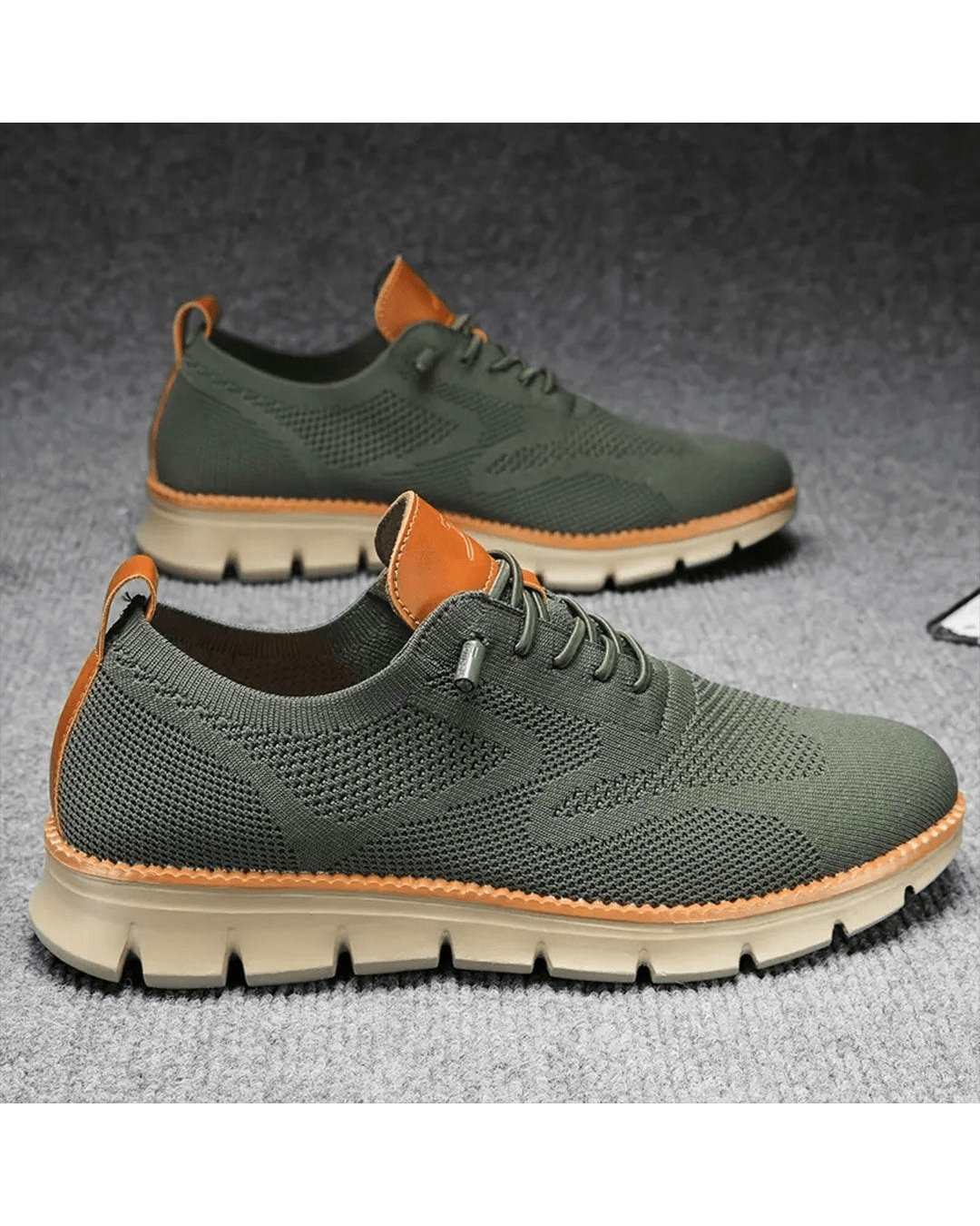Elias olive knit lace-up trainers, side view