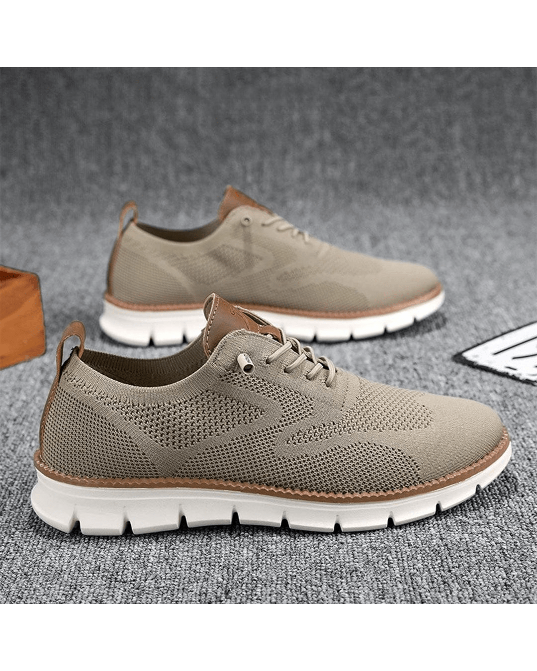 Elias olive knit lace-up trainers, side view