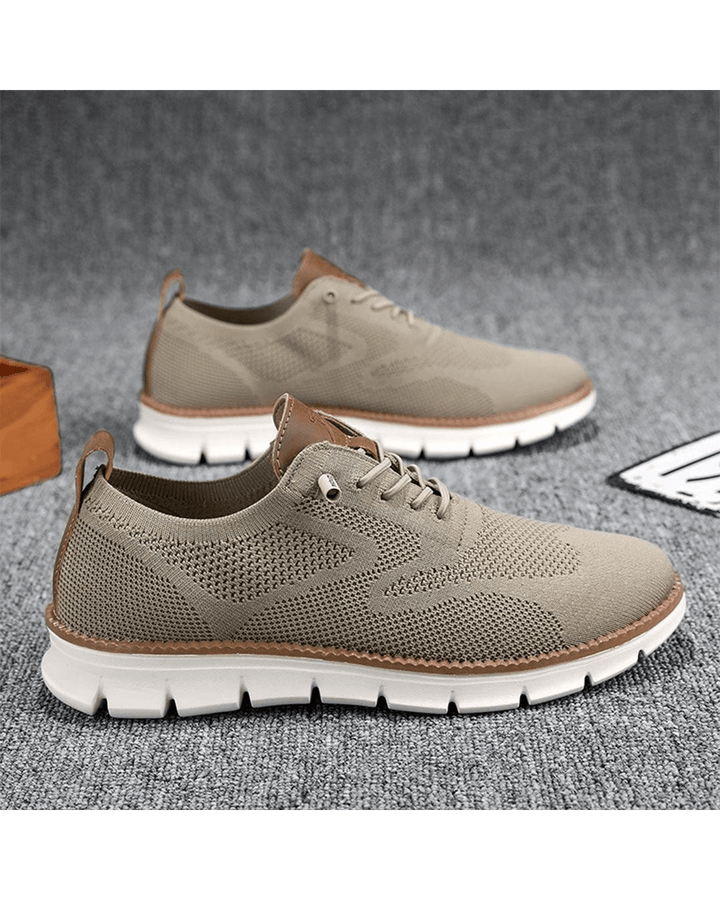 Elias olive knit lace-up trainers, side view