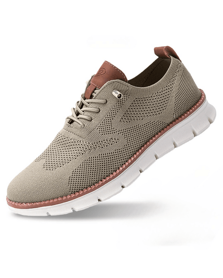 Elias olive knit lace-up trainers, side view