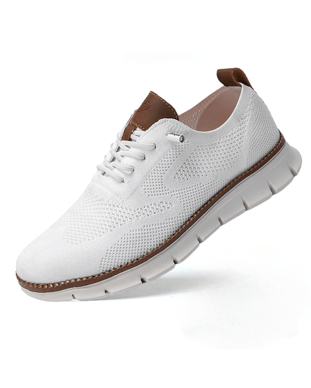Elias white knit lace-up trainers, side view