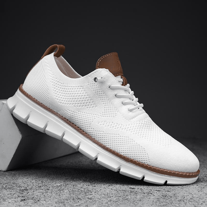 Elias olive knit lace-up trainers, side view