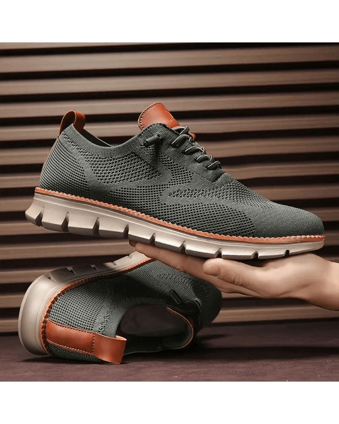 Elias olive knit lace-up trainers, side view