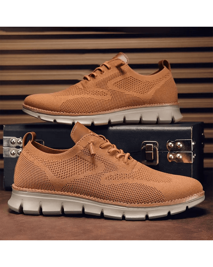Elias olive knit lace-up trainers, side view
