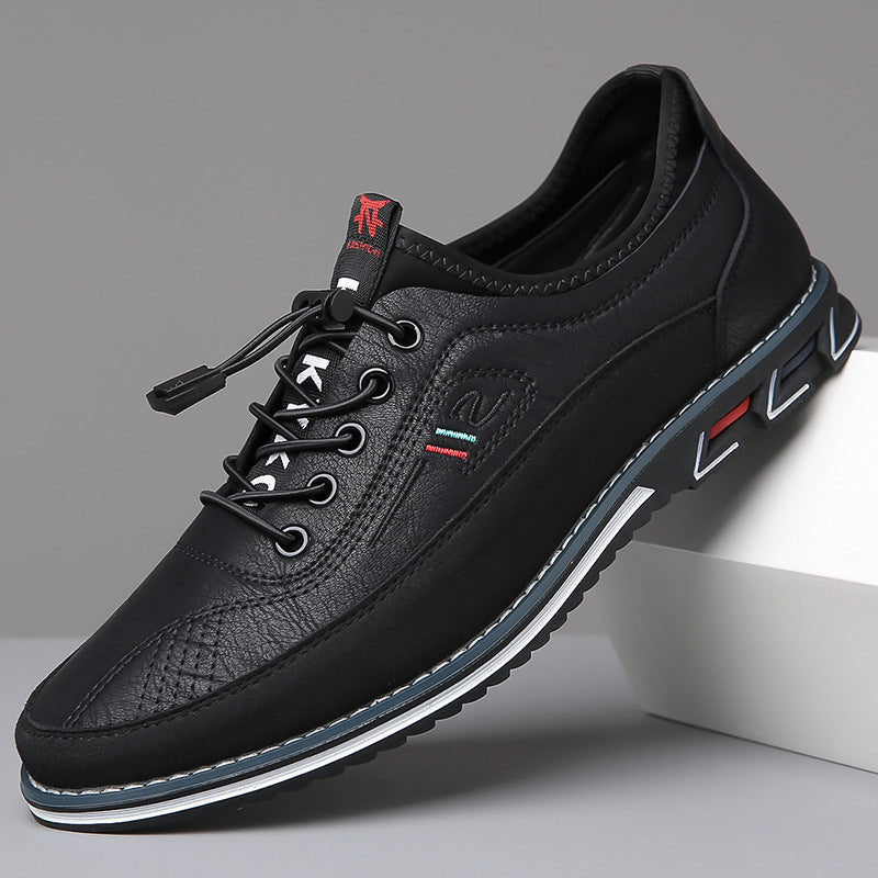 Edison men's casual shoe in grey with black sole, side view