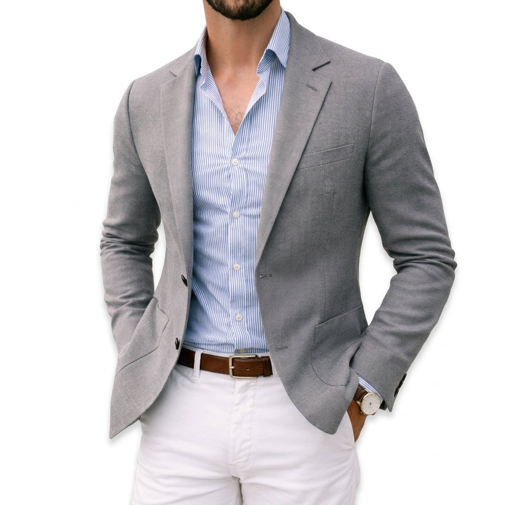 Barnaby tailored knit blazer in grey, open front styling