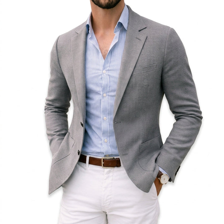 Barnaby tailored knit blazer in grey, open front styling