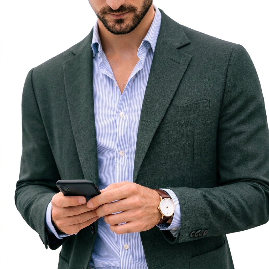 Barnaby tailored knit blazer in beige, outdoor styling