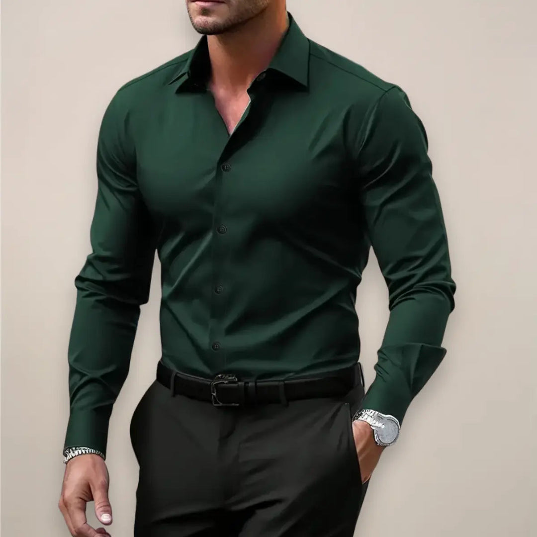 Vincent dark green long sleeve shirt, front view