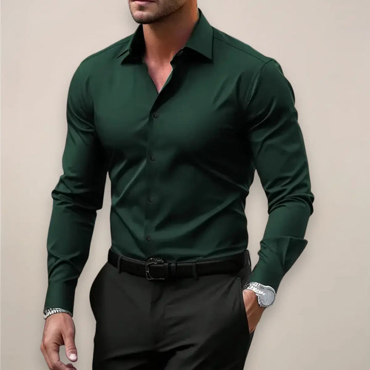 Vincent dark green long sleeve shirt, front view