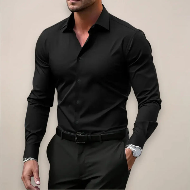 Vincent white long sleeve shirt with notched collar, front view