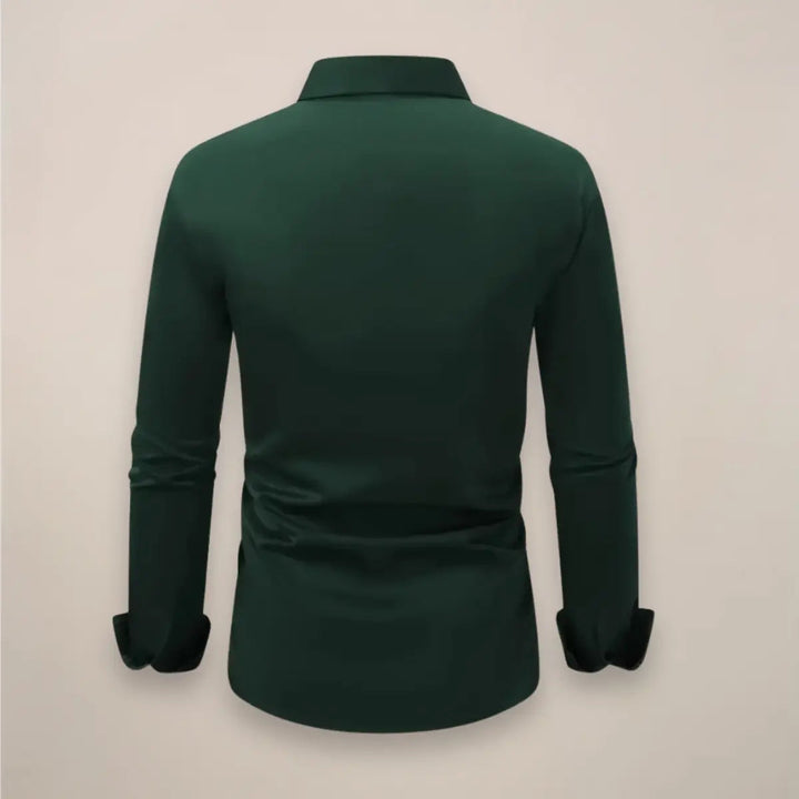 Vincent white long sleeve shirt with notched collar, front view