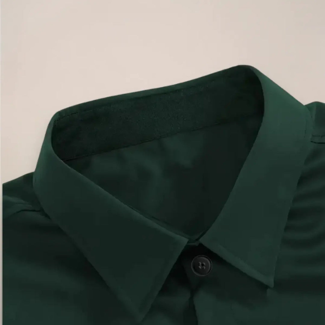 Vincent white long sleeve shirt with notched collar, front view