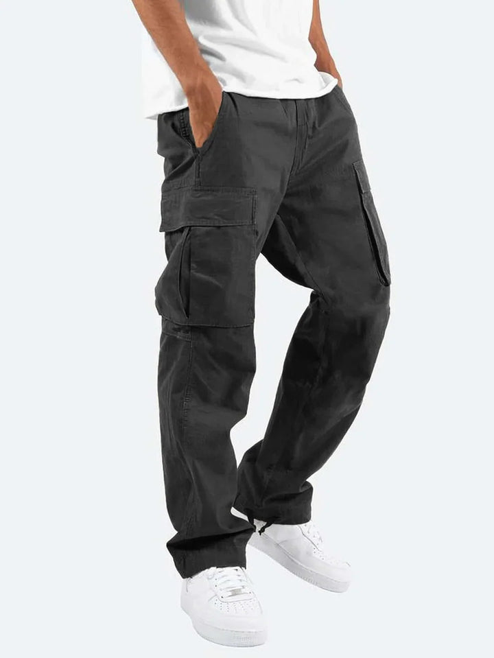 Marcus relaxed fit cargo trousers in black, side view