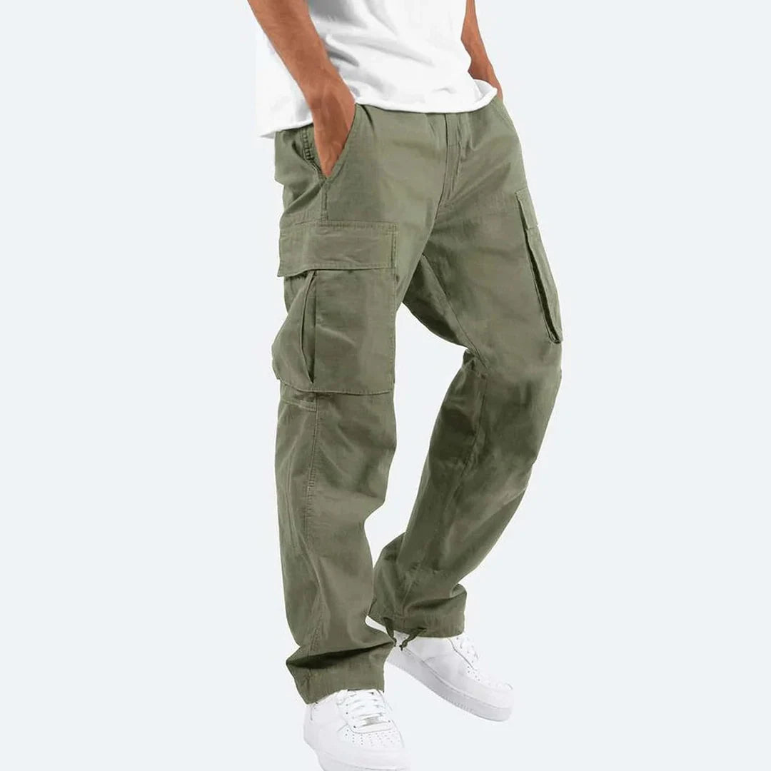 Marcus relaxed fit cargo trousers in dark green, side view