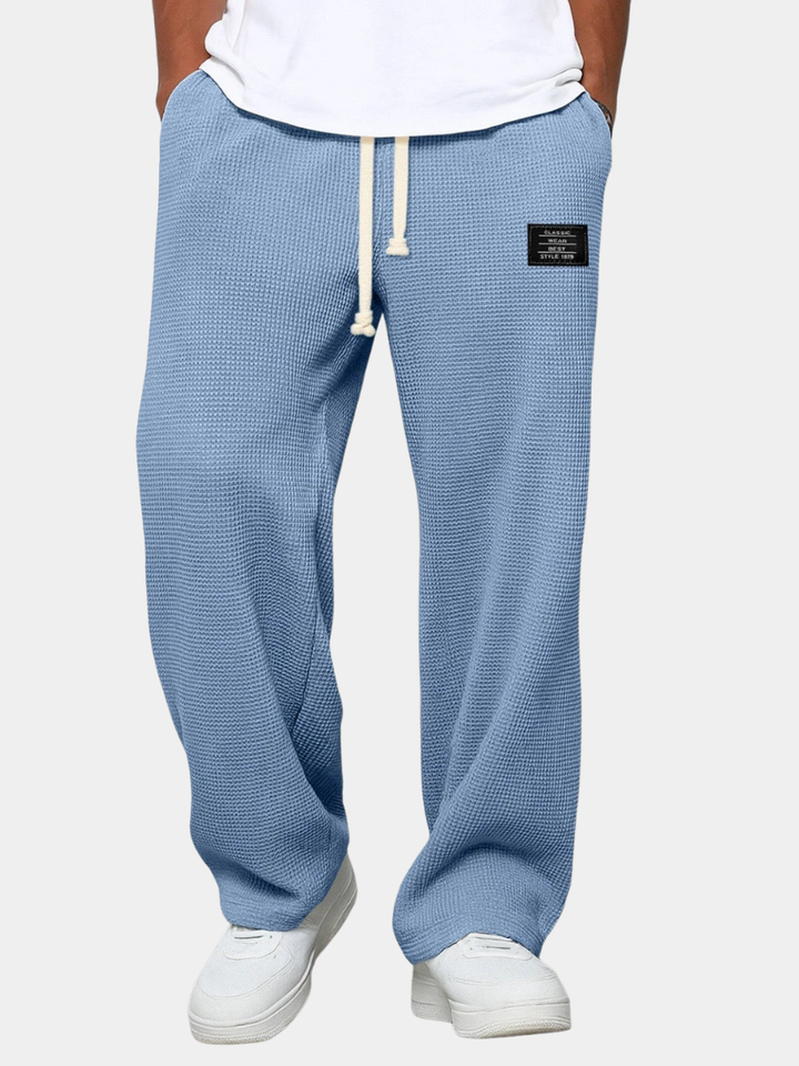 Huxley relaxed straight leg joggers in sky blue, front view
