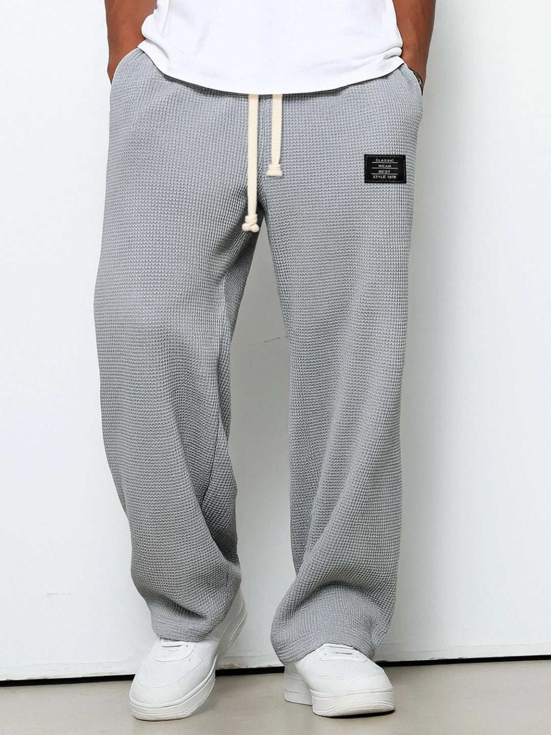 Huxley relaxed straight leg joggers in grey, front view