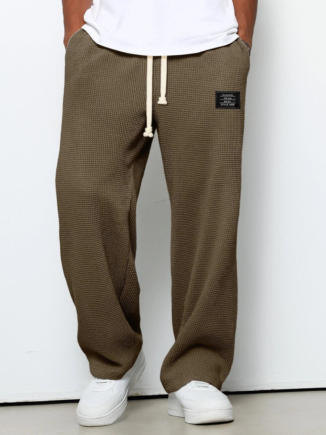 Huxley relaxed straight leg joggers in grey, front view