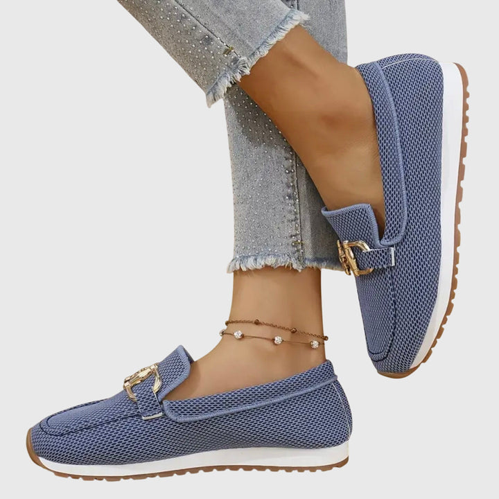Verity chain trim platform loafers in white, close-up front view