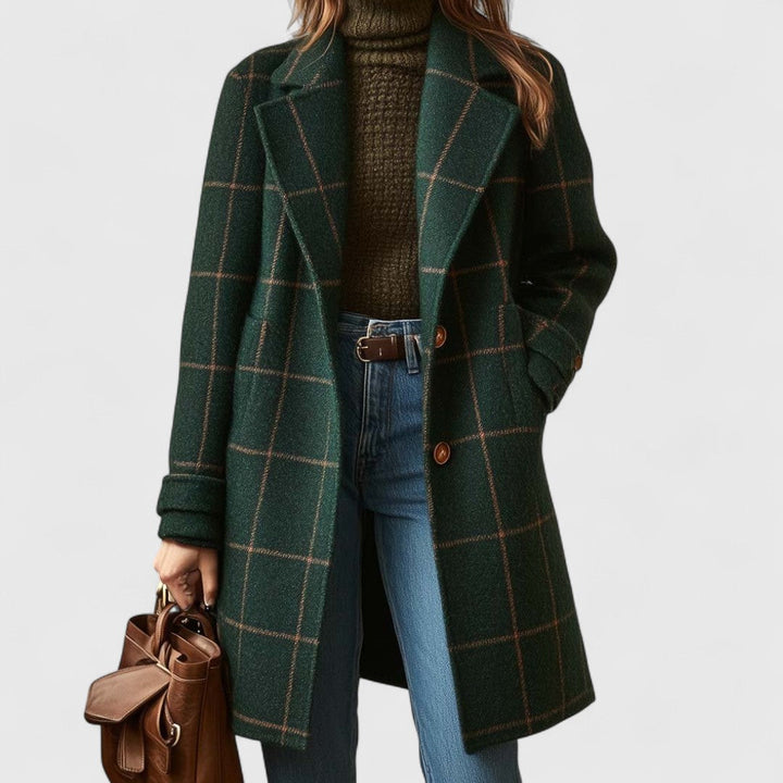 Florence checked tailored longline coat, front view
