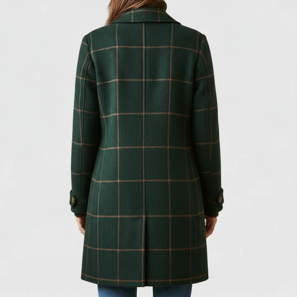 Florence checked tailored longline coat, back view