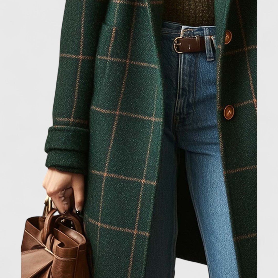 Florence checked tailored longline coat, button and sleeve cuff detail