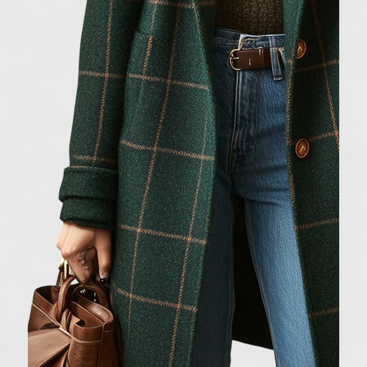 Florence checked tailored longline coat, button and sleeve cuff detail